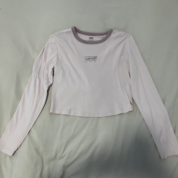 Levi's Graphic Long Sleeve Ringer T-Shirt in Mauve Chalk Pink Size L - Picture 2 of 5